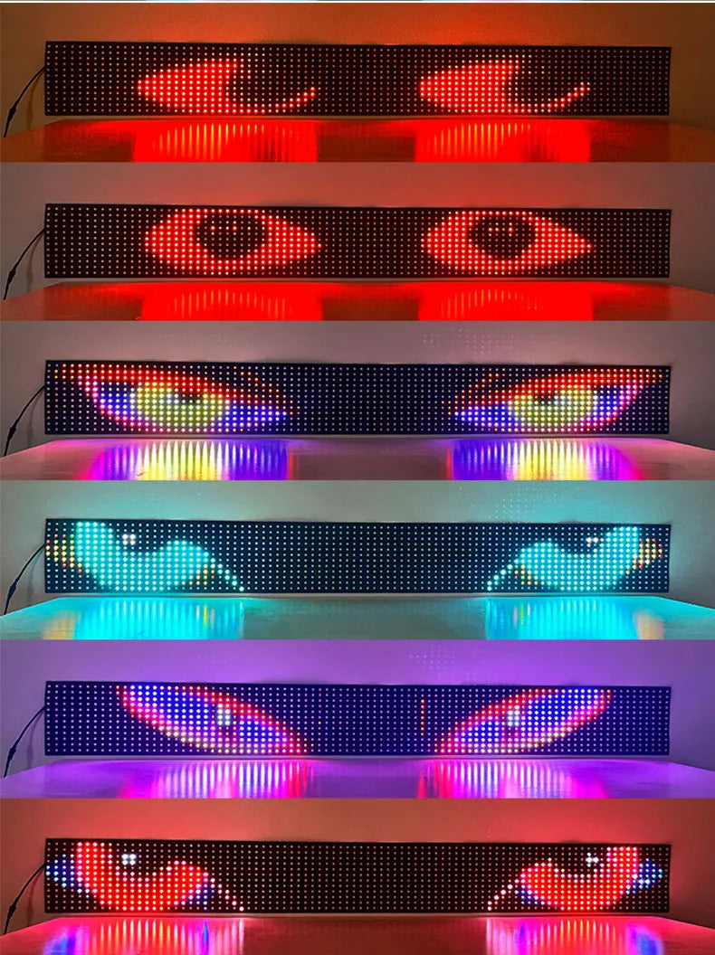 睨みを効かせるカスタムLEDライト アプリ操作・音楽連動・文字パターン表示対応 12V/24V対応でトラックや車に最適 フロントガラスやボードに簡単取付可能
